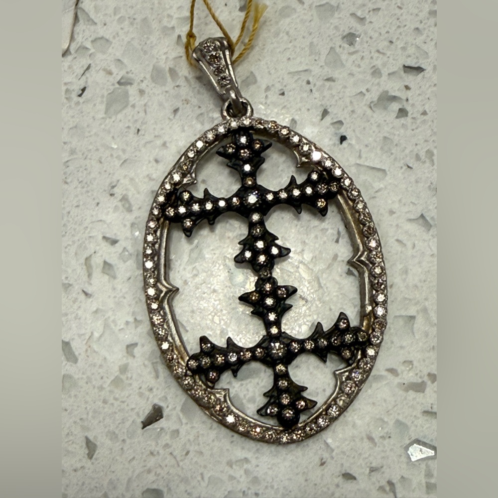 Nordstrom Diamond Silver and Black Cross Pendant Necklace